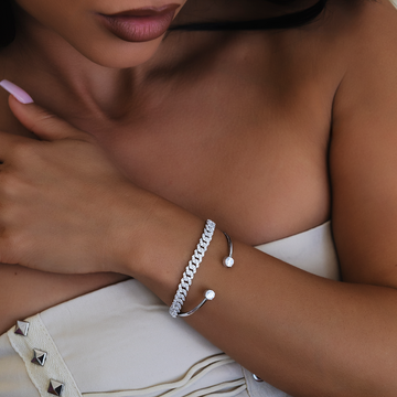 Micro Diamond Prong Cuban Bracelet in White Gold - 6mm