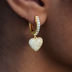 Pave Heart Hoop Earrings in Yellow Gold
