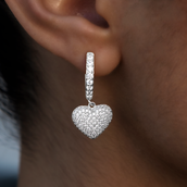 GLD Pave Heart Hoop Earrings in White Gold