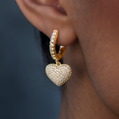 Pave Heart Hoop Earrings in Yellow Gold