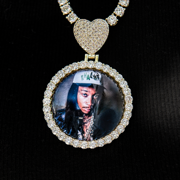 3D Photo Pendant - Iced Circle with Heart Bail