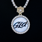 3D Photo Pendant - Iced Circle with Rose Bail