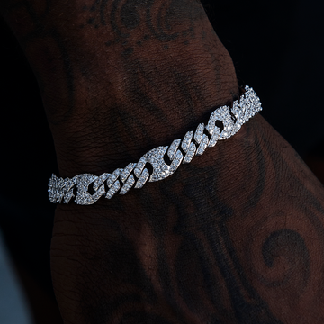 9MM Iced Puffed Mariner Cuban Bracelet - White Gold