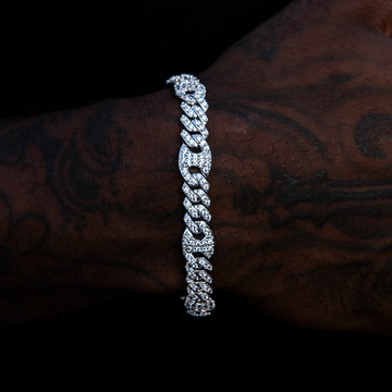 9MM Iced Puffed Mariner Cuban Bracelet - White Gold