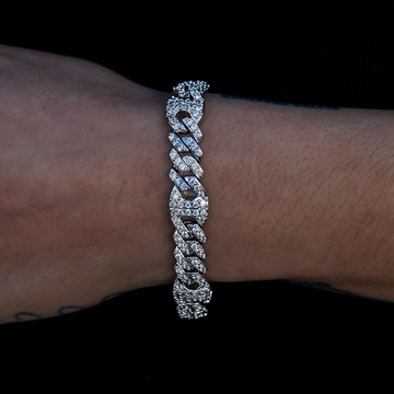 Pulsera Cubana Mariner Inflada Helada en Oro Blanco - 9mm