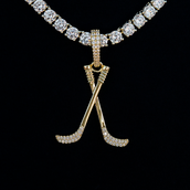 Iced Hockey Sticks Pendant in Yellow Gold