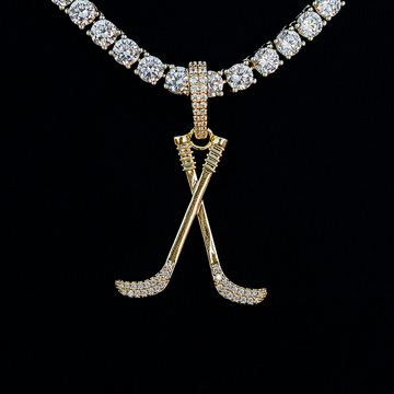 Iced Hockey Sticks Pendant in Yellow Gold
