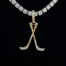 Iced Hockey Sticks Pendant in Yellow Gold