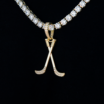 Iced Hockey Sticks Pendant in Yellow Gold