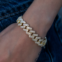 Pulsera cubana de baguette con puntas de oro amarillo - 12 mm