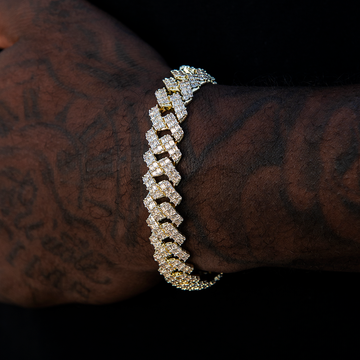 12MM Prong Baguette Cuban Bracelet - Gold