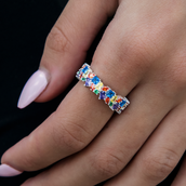 Multicolor Gemstone Ring - White Gold Vermeil