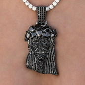 Large Diamond Portrait of Jesus Pendant in Black Rhodium