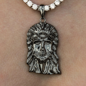Large Diamond Crown Portrait of Jesus Pendant in Black Rhodium