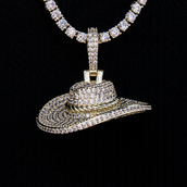Iced Cowboy Hat Pendant - Yellow Gold