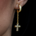 Pendientes de aro con cruz y brillantes - Dorado