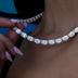 Collar de tenis de diamantes ovalados con racimos en oro blanco - 4mm