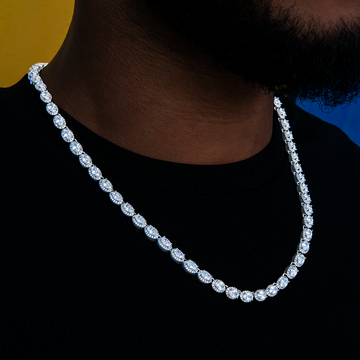 Diamond Oval Clustered Tennis Chain in White Gold- 4mm