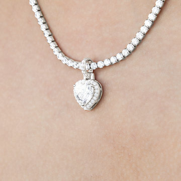 Women's Moissanite Micro Iced Heart Pendant in White Gold Vermeil