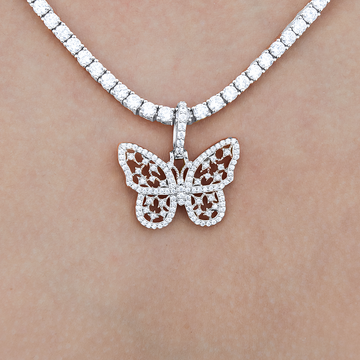 Women's Moissanite Small Butterfly Pendant in White Gold Vermeil