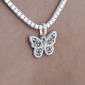 Women's Moissanite Small Butterfly Pendant in White Gold Vermeil