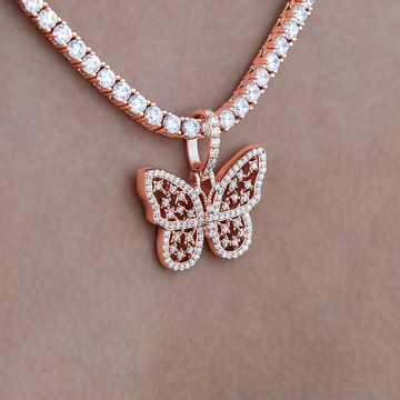 Women's Moissanite Small Butterfly Pendant in Rose Gold Vermeil