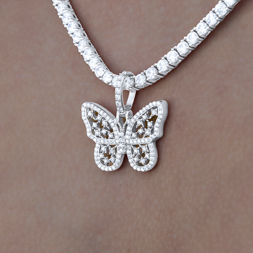 Women's Moissanite Small Butterfly Pendant in White Gold Vermeil