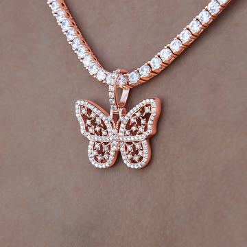 Women's Moissanite Small Butterfly Pendant in Rose Gold Vermeil