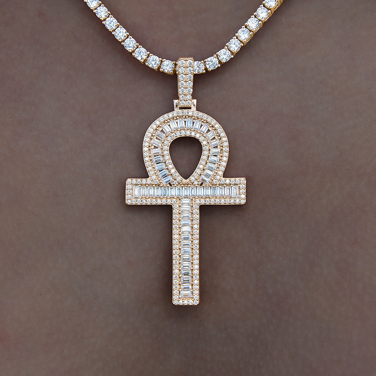 Women's Moissanite Ankh Cross Pendant in Yellow Gold Vermeil