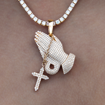 Women's Moissanite Praying Hands Pendant in Yellow Gold Vermeil