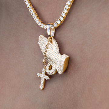 Women's Moissanite Praying Hands Pendant in Yellow Gold Vermeil