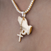 Women's Moissanite Praying Hands Pendant in Yellow Gold Vermeil
