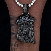 Large Diamond Portrait of Jesus Pendant in Black Rhodium