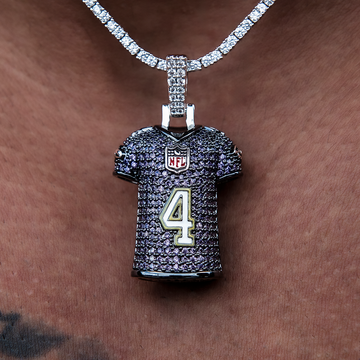 Zay Flowers Baltimore Ravens Purple #4 Jersey Pendant - White Gold