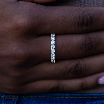 Women's 2MM Round Cut Moissanite Eternity Band Ring in Yellow Gold Vermeil