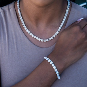 Micro Clustered Tennis Necklace + Bracelet Bundle in White Gold