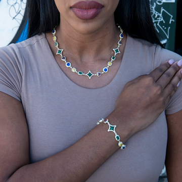 Colored Gemstone Necklace + Bracelet Bundle in Yellow Gold