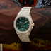 39MM Visionary Fully Iced Case & Green Dial Watch - Yellow Gold