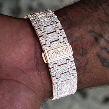 Reloj de 39MM Visionary con Caja Totalmente Iced y Esfera Verde - Oro Rosa