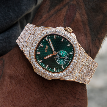 Reloj de 39MM Visionary con Caja Totalmente Iced y Esfera Verde - Oro Rosa