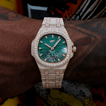 Reloj de 39MM Visionary con Caja Totalmente Iced y Esfera Verde - Oro Rosa