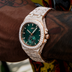 Reloj de 39MM Visionary con Caja Totalmente Iced y Esfera Verde - Oro Rosa