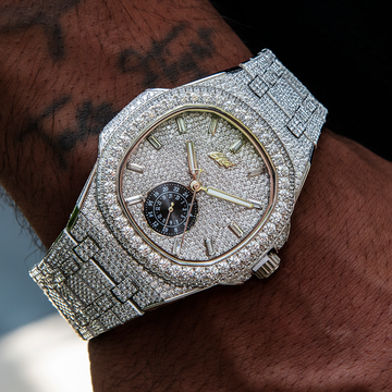 Reloj con caja totalmente engastada de 39 mm Visionary y correa de acero - Oro blanco