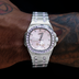 Reloj de pulsera 39MM Visionary Moissanita con banda de piedra rosa helada - Oro blanco