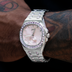 Reloj de pulsera 39MM Visionary Moissanita con banda de piedra rosa helada - Oro blanco