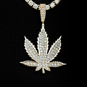 Large Diamond Weed Leaf Pendant - Yellow Gold