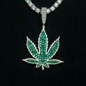 Large Emerald Weed Leaf Pendant - Yellow Gold