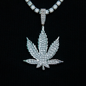 Large Diamond Weed Leaf Pendant - White Gold