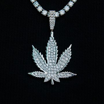 Large Diamond Weed Leaf Pendant - White Gold