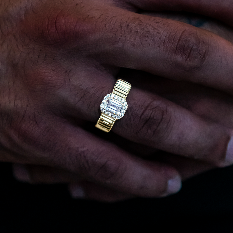 Emerald Cut Diamond Ring | Textured Gold Jewelry | GLD